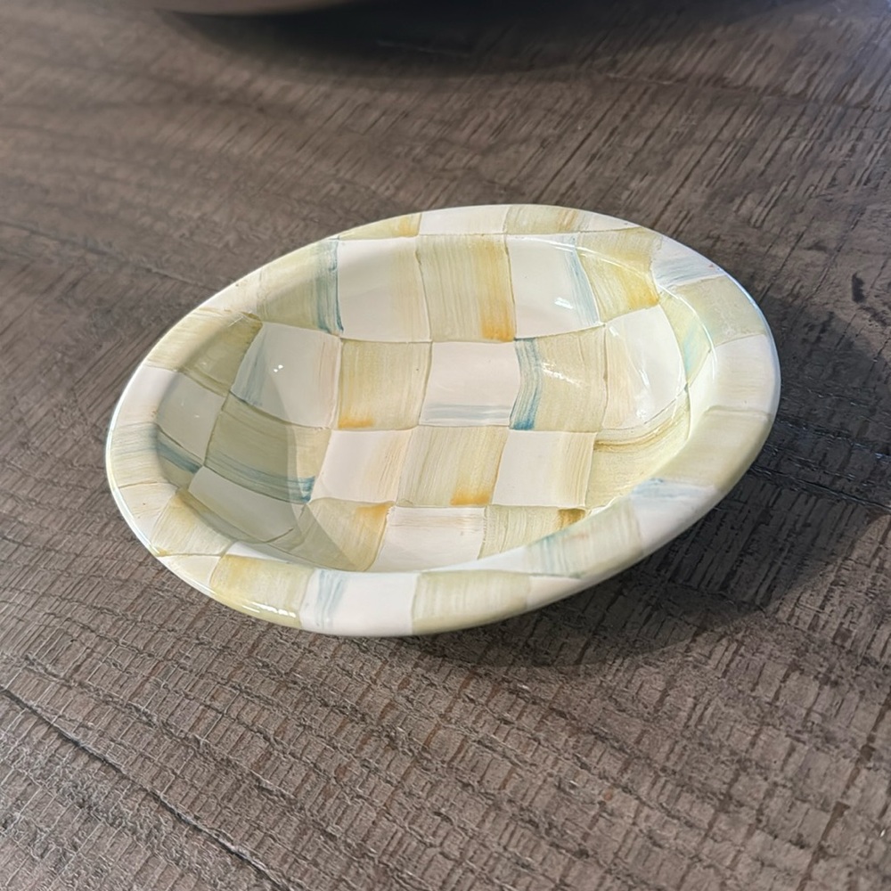 Discontinued Mackenzie Childs Parchment Check Enamel Dish
